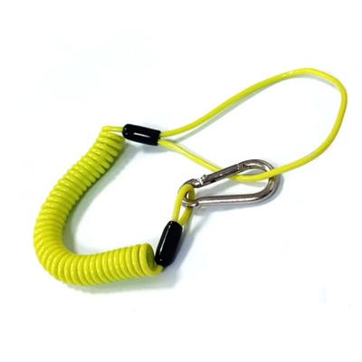 طناب سیم پیچ انعطاف پذیر فنری سبز روشن با حلقه کارابین و مچ دست