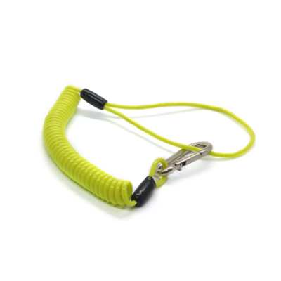 طناب سیم پیچ انعطاف پذیر فنری سبز روشن با حلقه کارابین و مچ دست